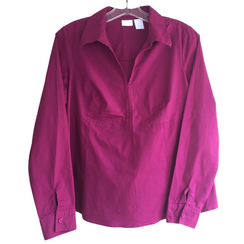 Y2K Vintage Half Open Collar Magenta Stretch Cotton Shirt